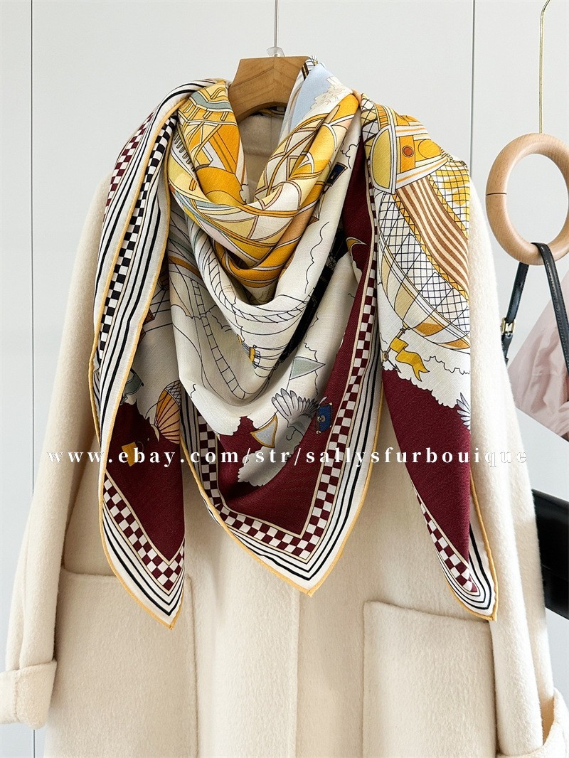 Sallys 70% Cashmere & 30% Silk Wrap Scarf Balloon Print Double Face Shawl 53″