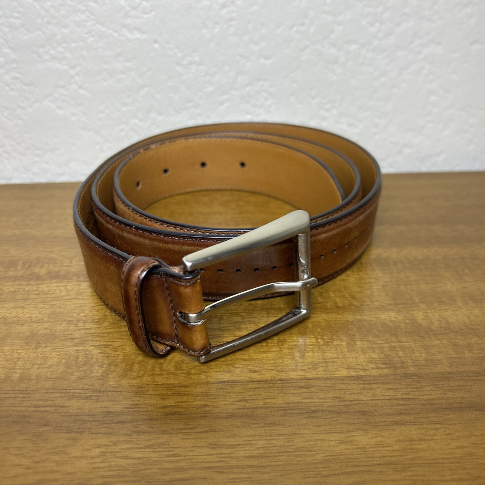 Magnanni Tan Men’s Leather Dress Belt Size 40 Made In Spain 1158