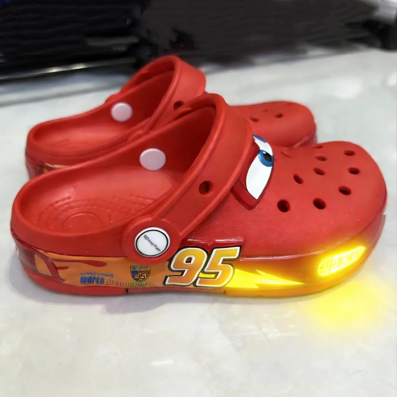 Kids Crocs Lightning McQueen Red Light Up Clogs Slip On Shoes Comfort