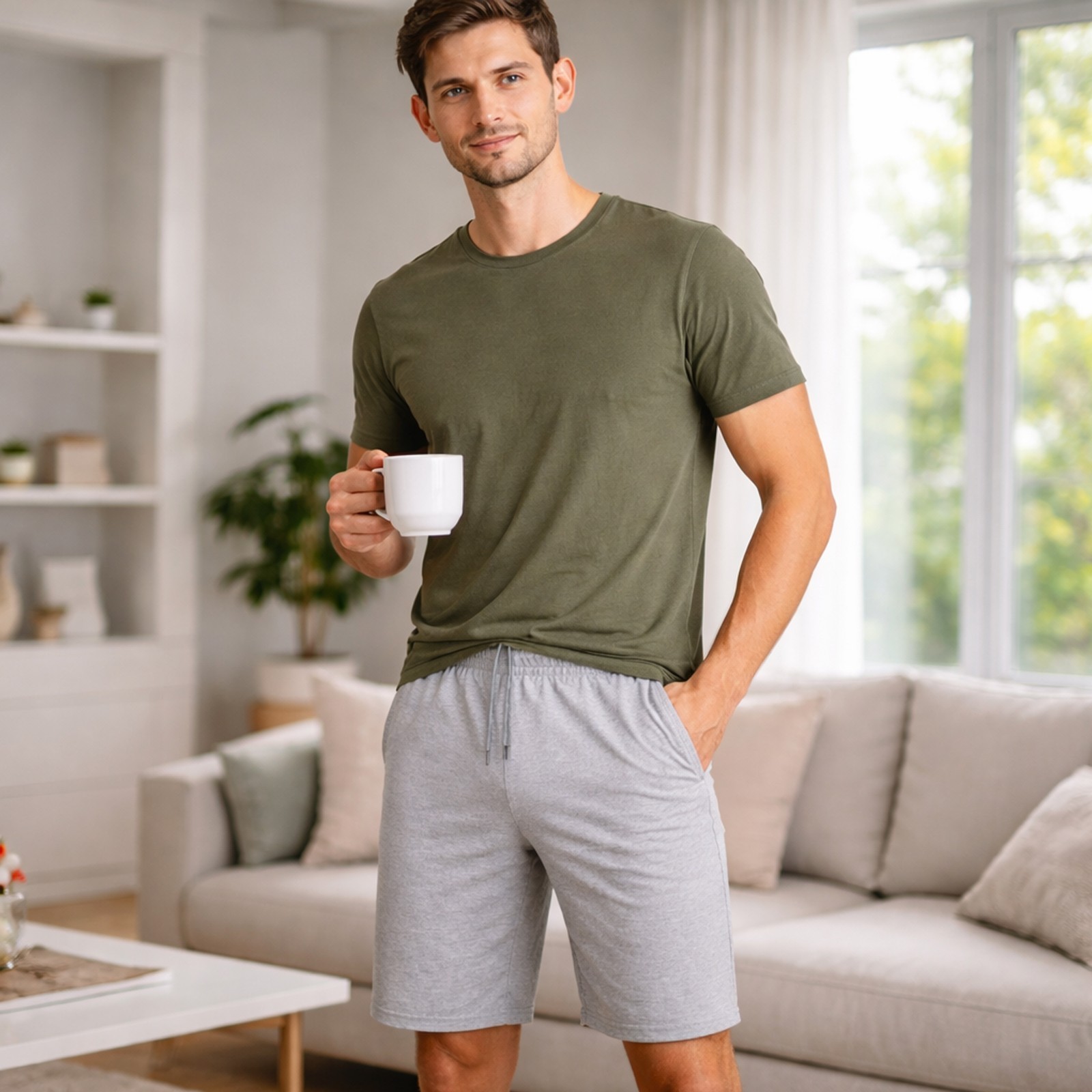 5-PACK Men’s Lounge Shorts Cotton Blend & Elastic Waist (Sizes- S-3XL) Free Ship