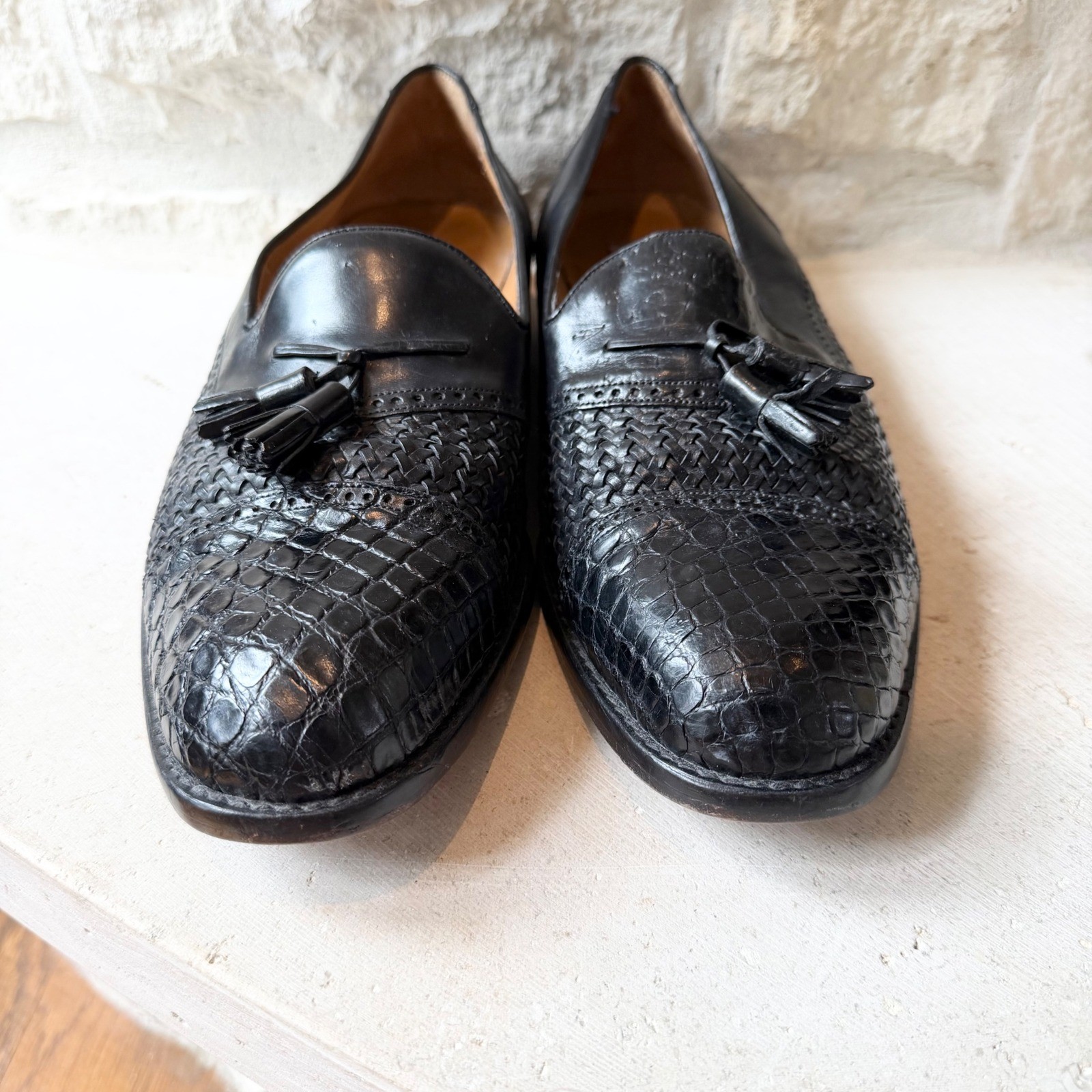 Mezlan Carmel Mens Black Woven Leather Tassel Loafers Shoes Made in Spain SZ 11