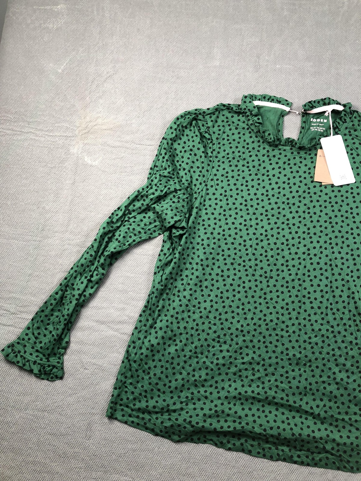 Boden T Shirt Womens 20-22 Plus Green High Neck Long Sleeve Polka Dot Jersey NWT