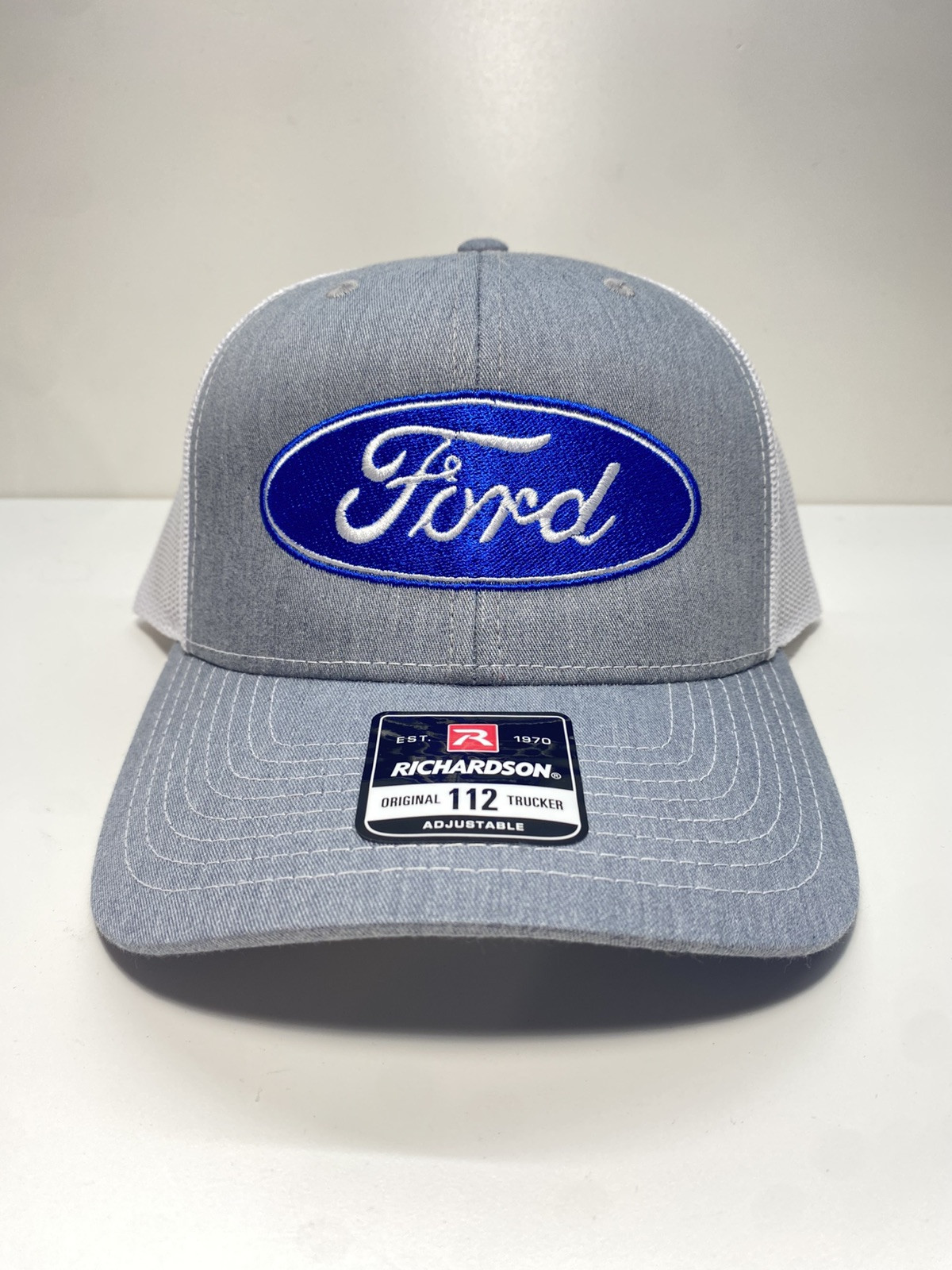 🔥 Ford Oval Logo Hat, Richardson 112 Gray/white Trucker Retro Cap Trucks Racing