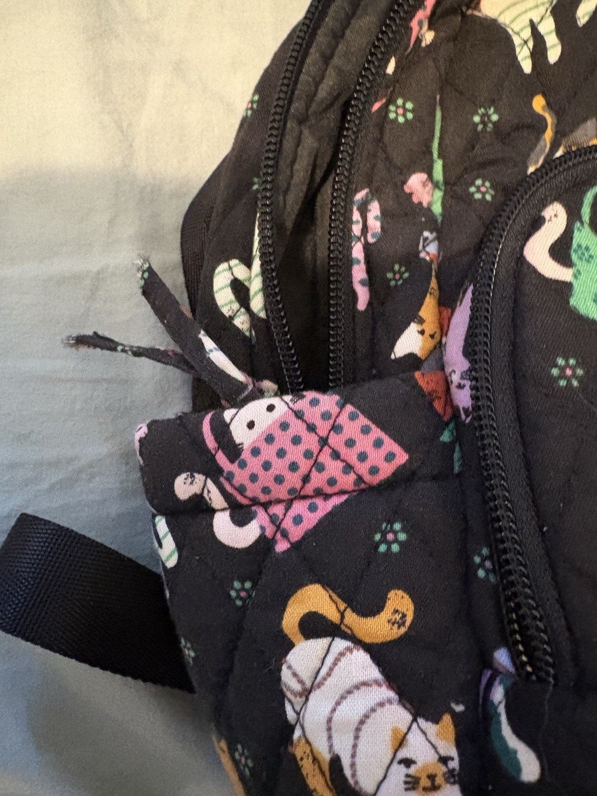 vera bradley Quilted Vibrant Cat Print Backpack With Matching Zip Wallet Black