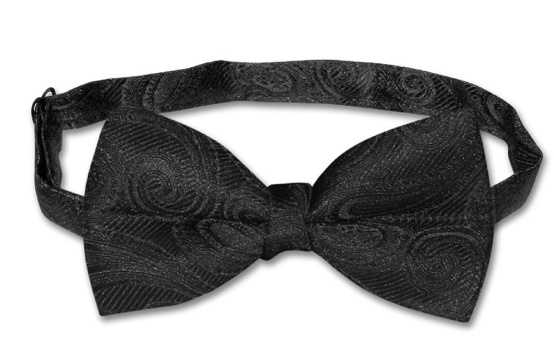 COVONA Men’s BOW Tie Solid BLACK Color PAISLEY Mens BOWTIE for Tuxedo or Suit