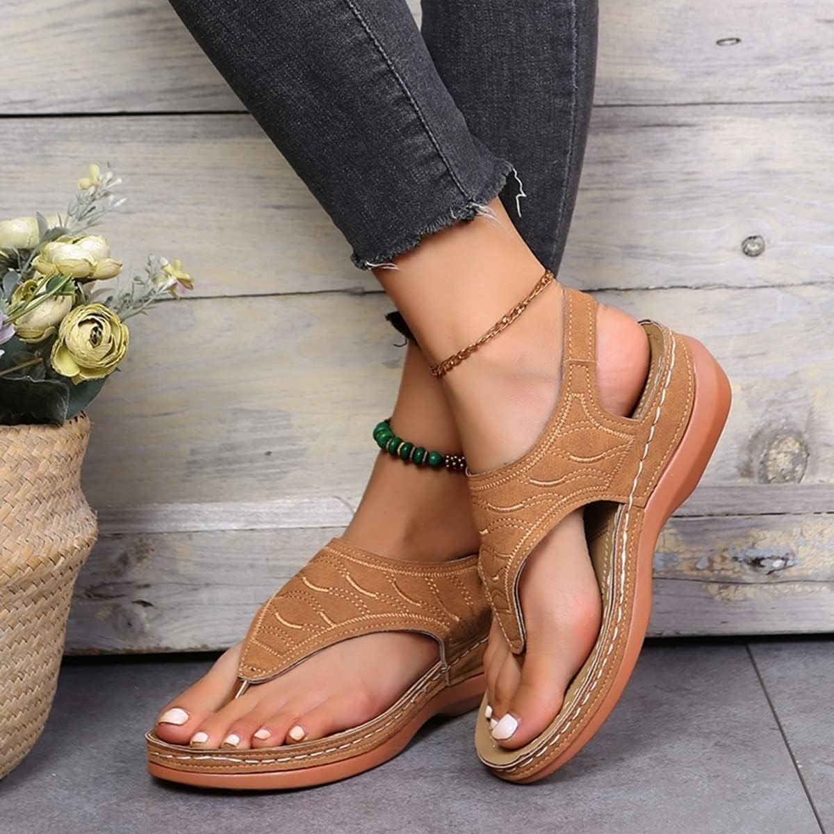 Low-Wedge Women Orthopedic Sandals Casual Flat Shoes Flip Flops Ladies Anti-Slip