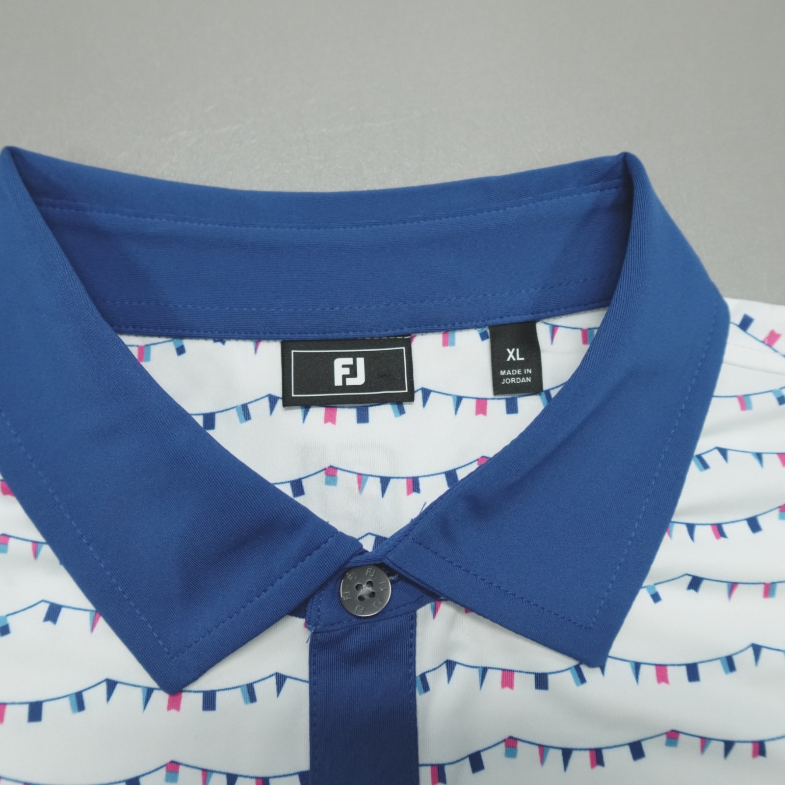 FootJoy Flag Banner Print Lisle Polo Shirt SS Men’s Size XL Relaxed Fit White