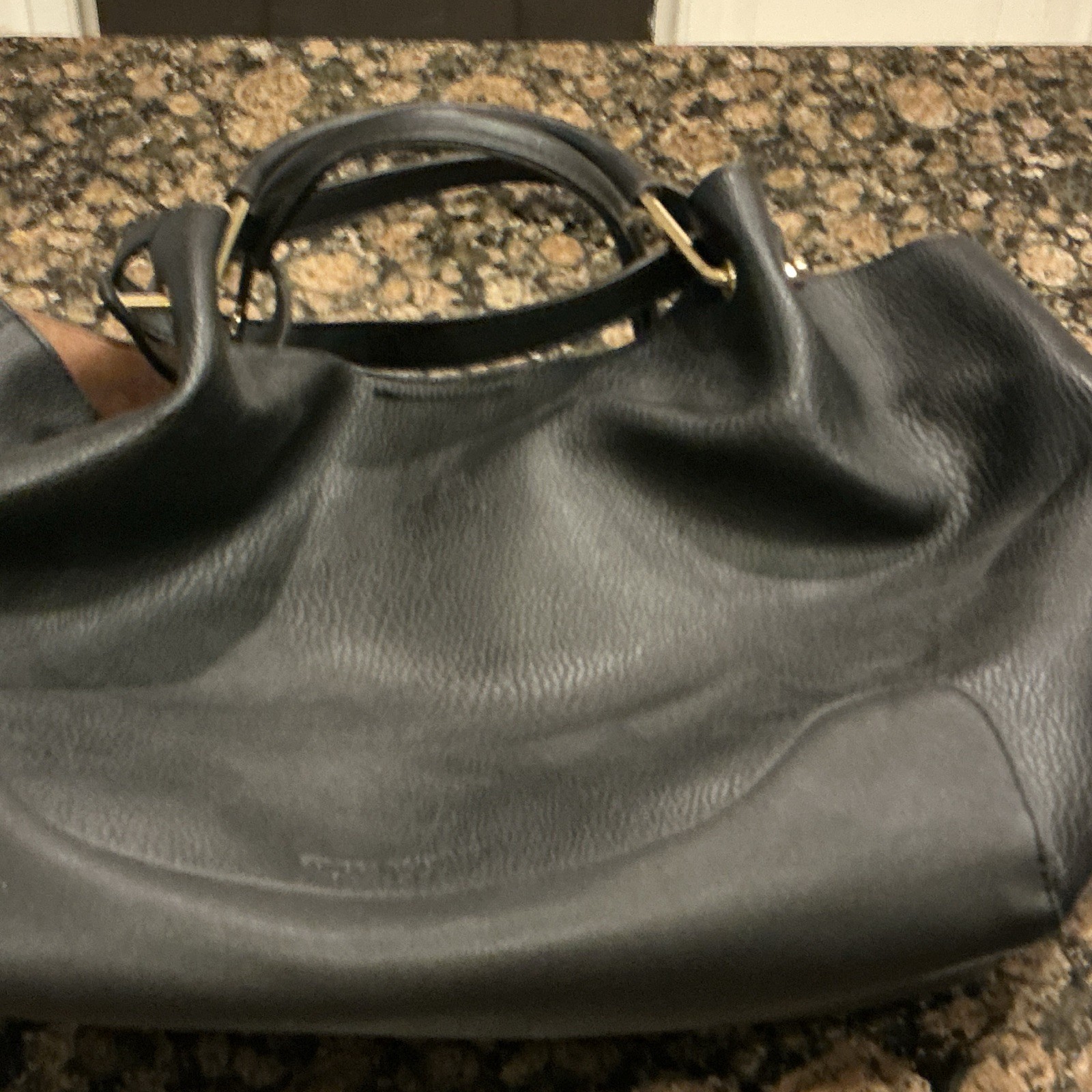 Sondra Roberts Squared Black Pebbled Satchel Gold Zip w/ Strap