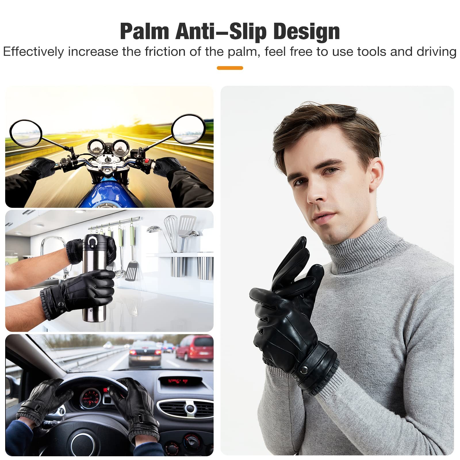 Sheepskin Leather Gloves for Men, Soft Warm Cashmere Lining Full Hand Touchsc…