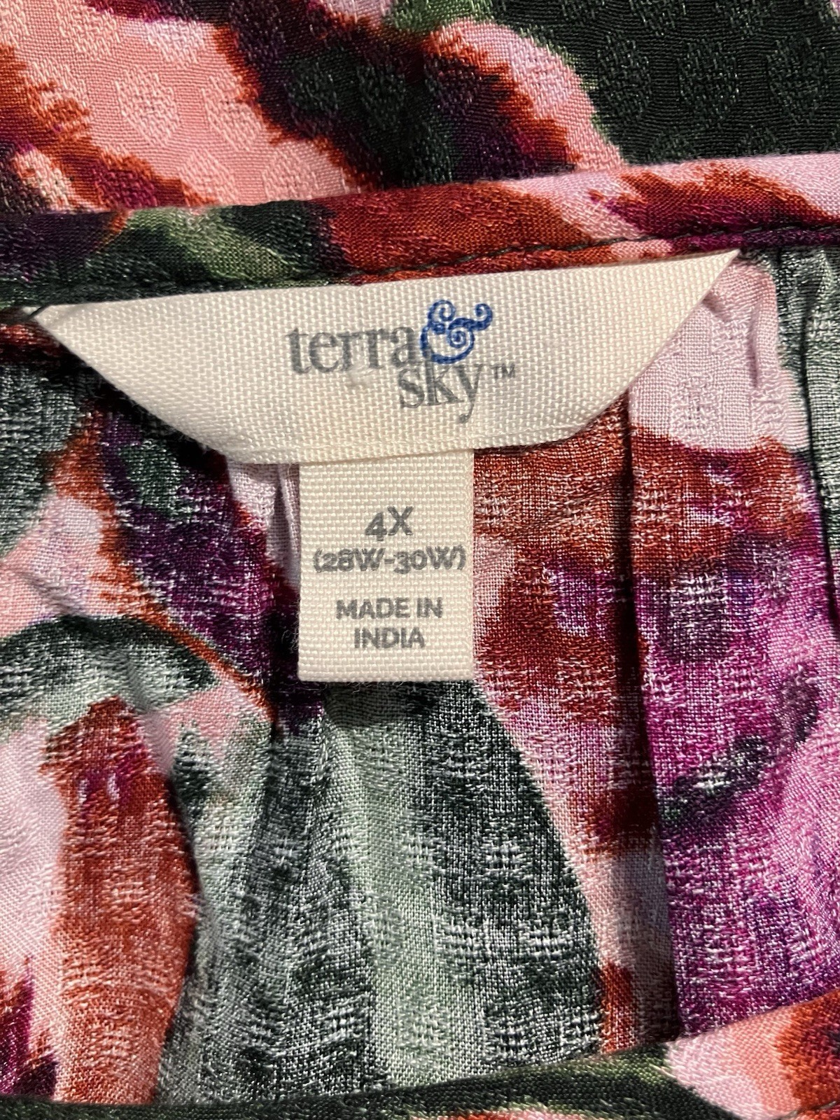 Terra & Sky 4X NWT Green Purple Pink LS Tunic Top Embroidered Boho Artsy