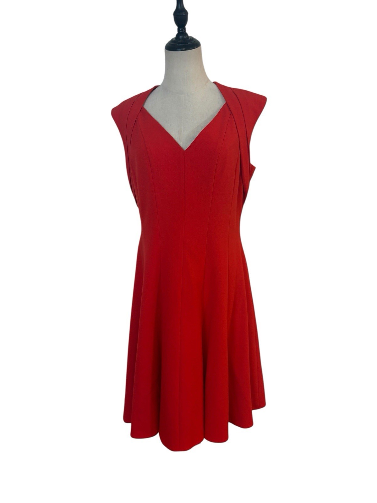 Calvin Klein Red Fit Flare Dress Sz 8 Cocktail Career Minimalist Party Chic