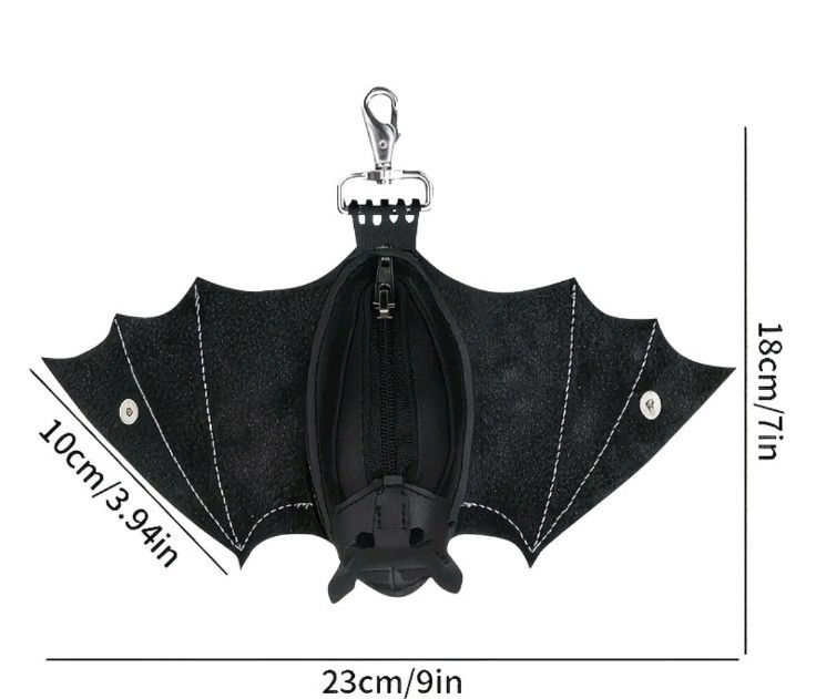 Gothic,midevil Black Faux Leather Bat Coin,keys,pouch, beltloop, Purse Backpack