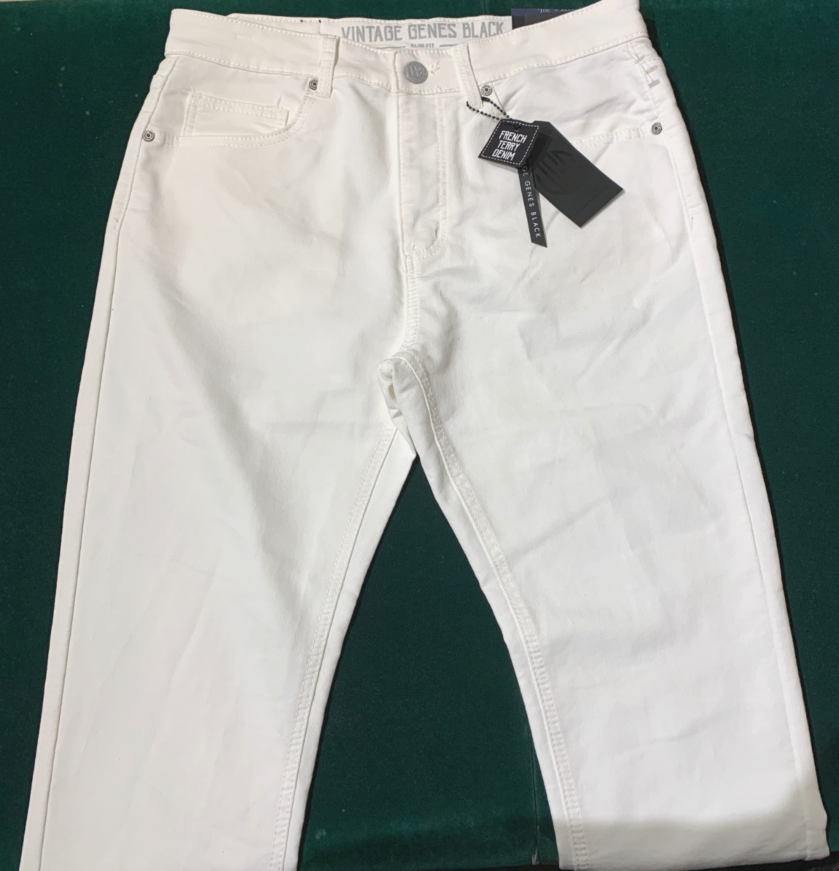 VGB Vintage Genes Black Mens Slim Fit Comfort French Terry Denim White Jeans