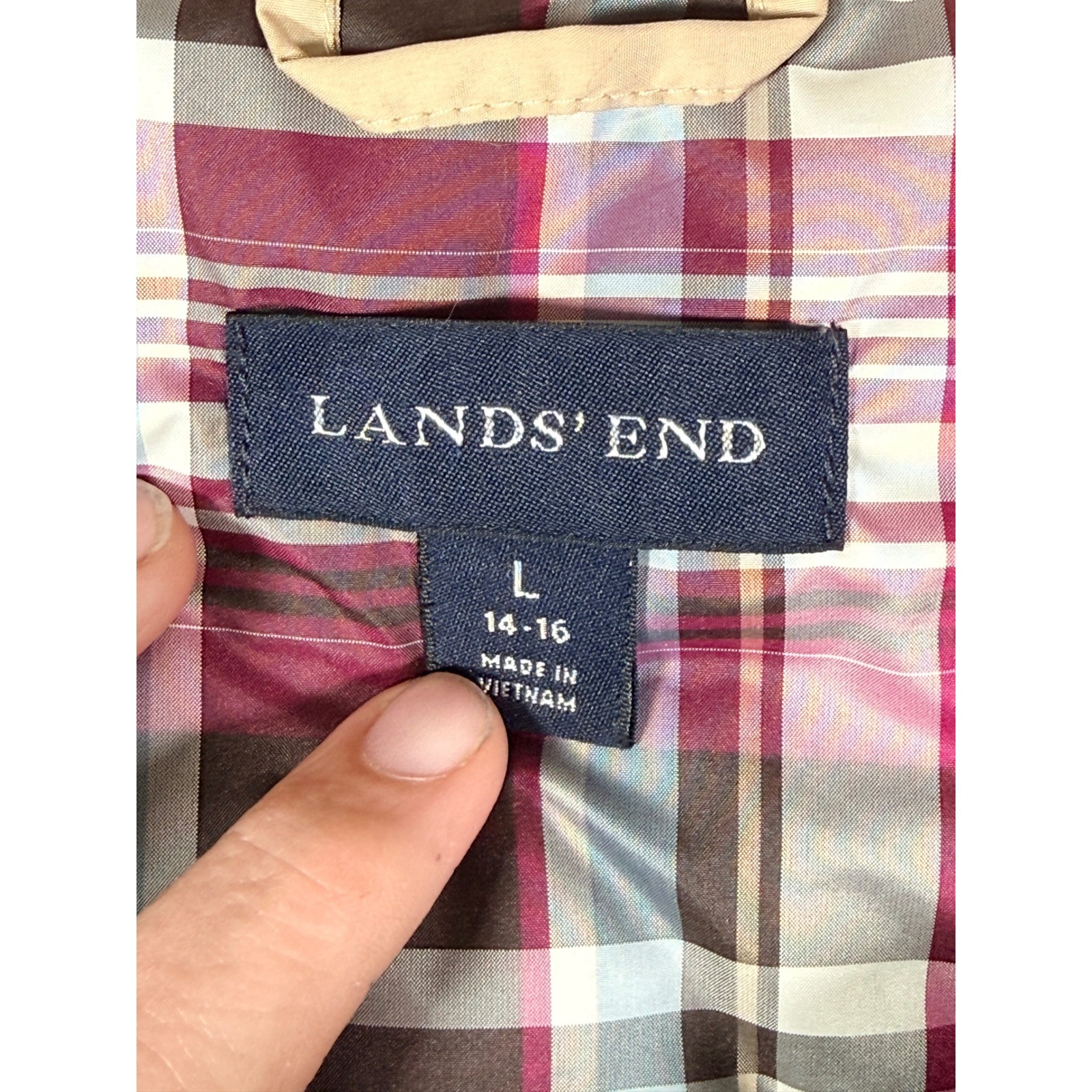 Lands End Jacket Womens Large 14-16 Tan Quilted Full Zip Outdoor Hiking Chore