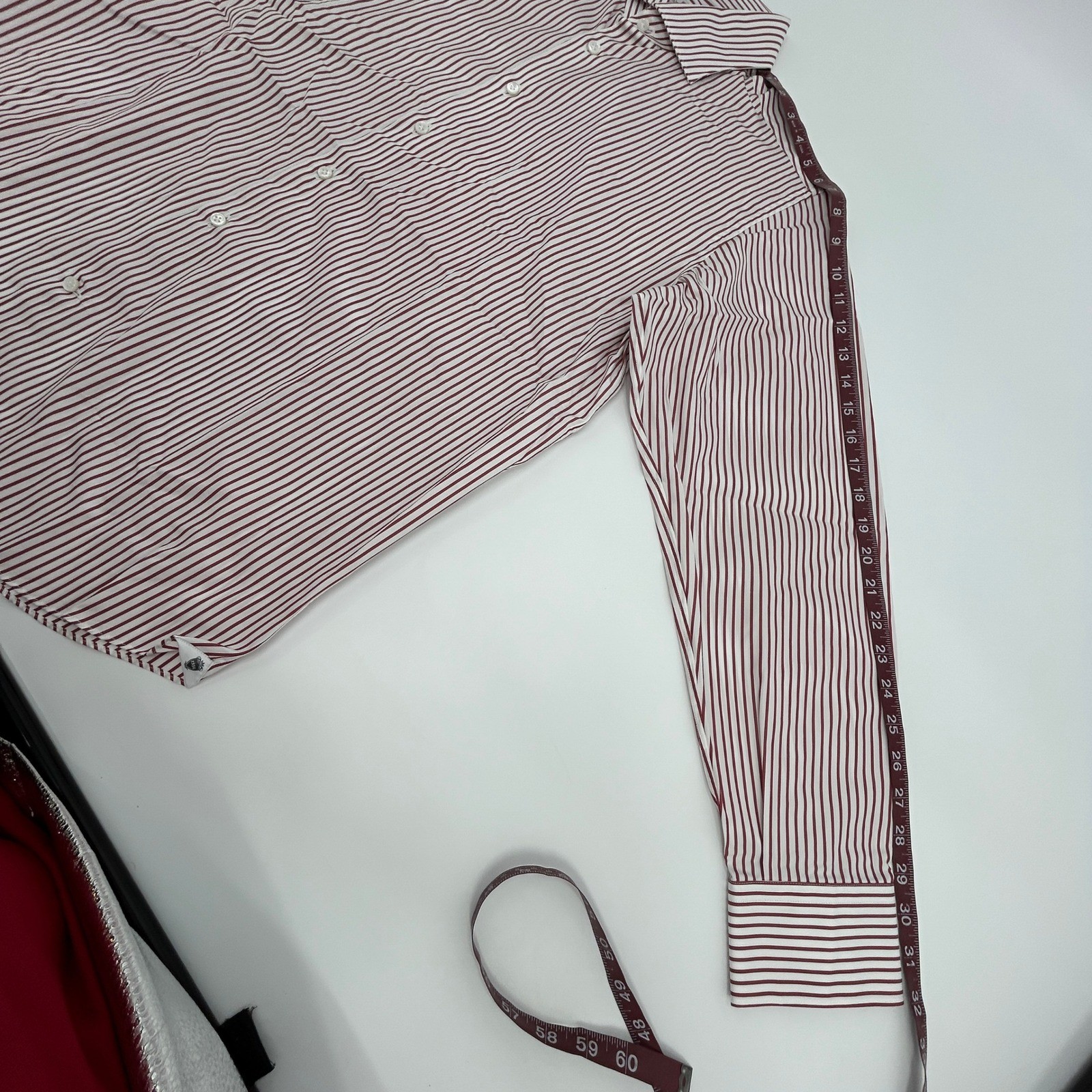 Cordone Fatto A Mano Italy Dress Shirt Men’s Size 18/45 Red White Stripes