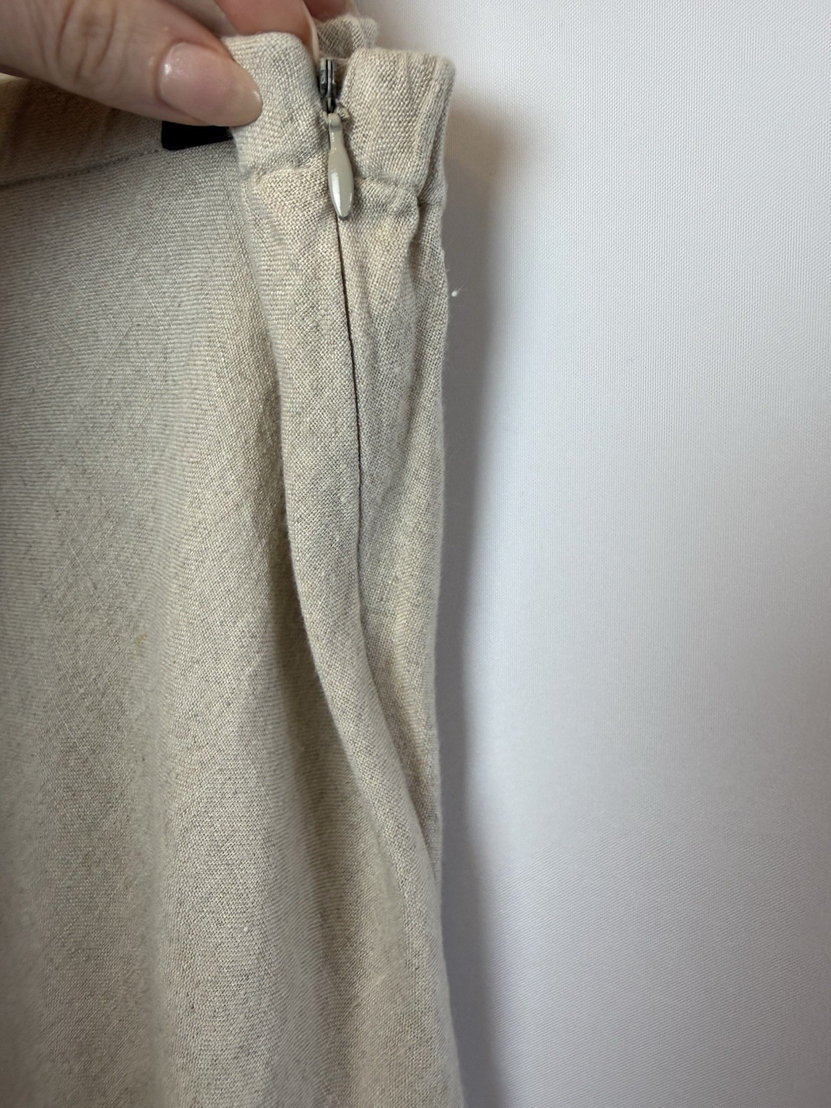 Orvis 100% Linen Skirt UK 12 Beige Elasticated Waist Embroidered Hem Summer