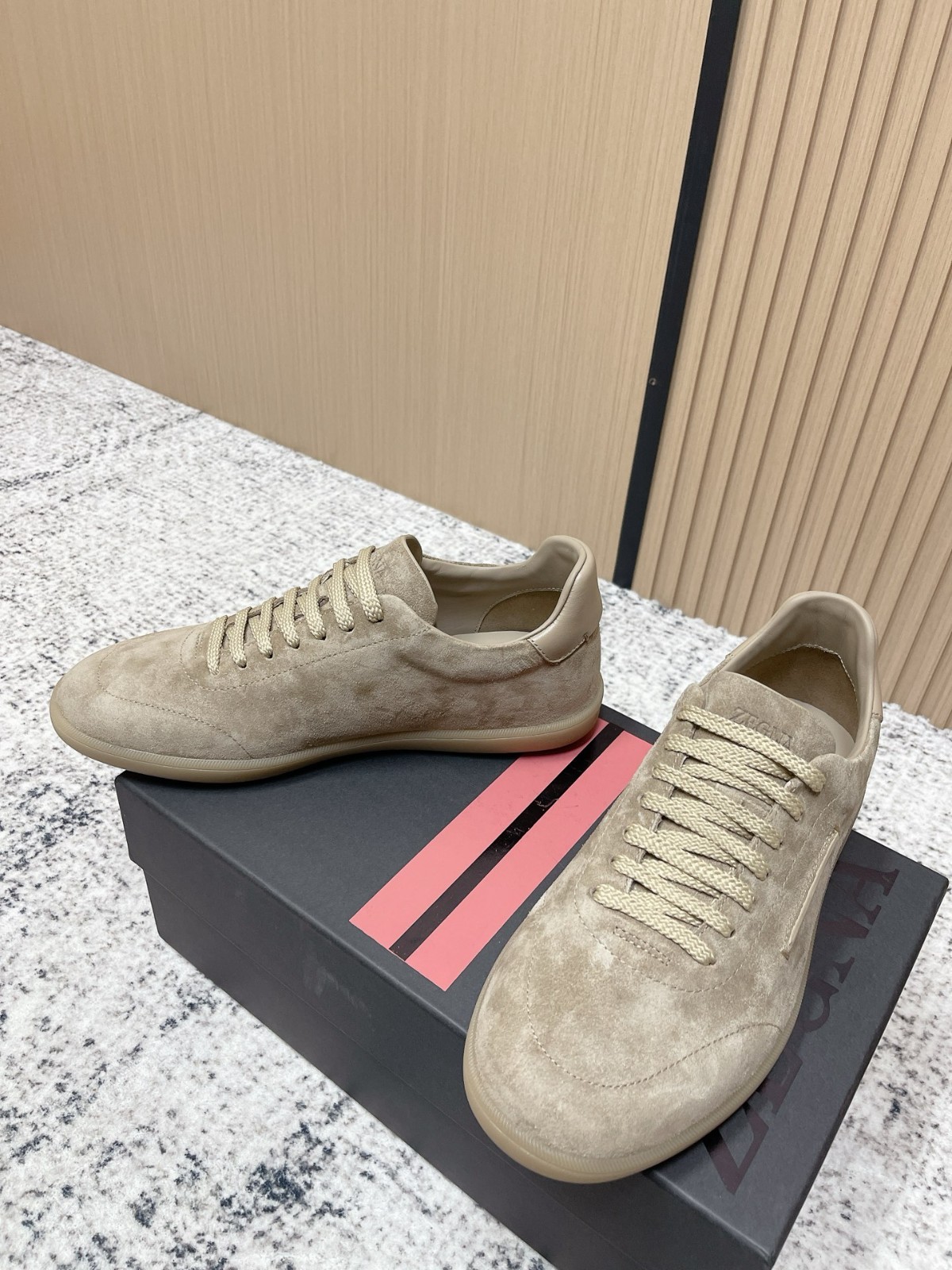 ZEGNA Beige Suede Lace-Up Luxury Sneakers Full Sizes