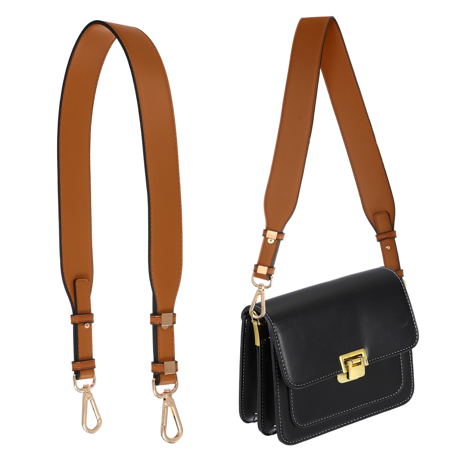 Leather Purse Strap Replacement Crossbody Adjustable Bag Strap Brown/Gold