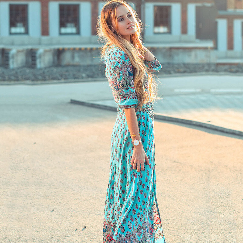 Women’s Casual Sundress Boho Beach Slit Long Maxi Floral Summer Beach Dress