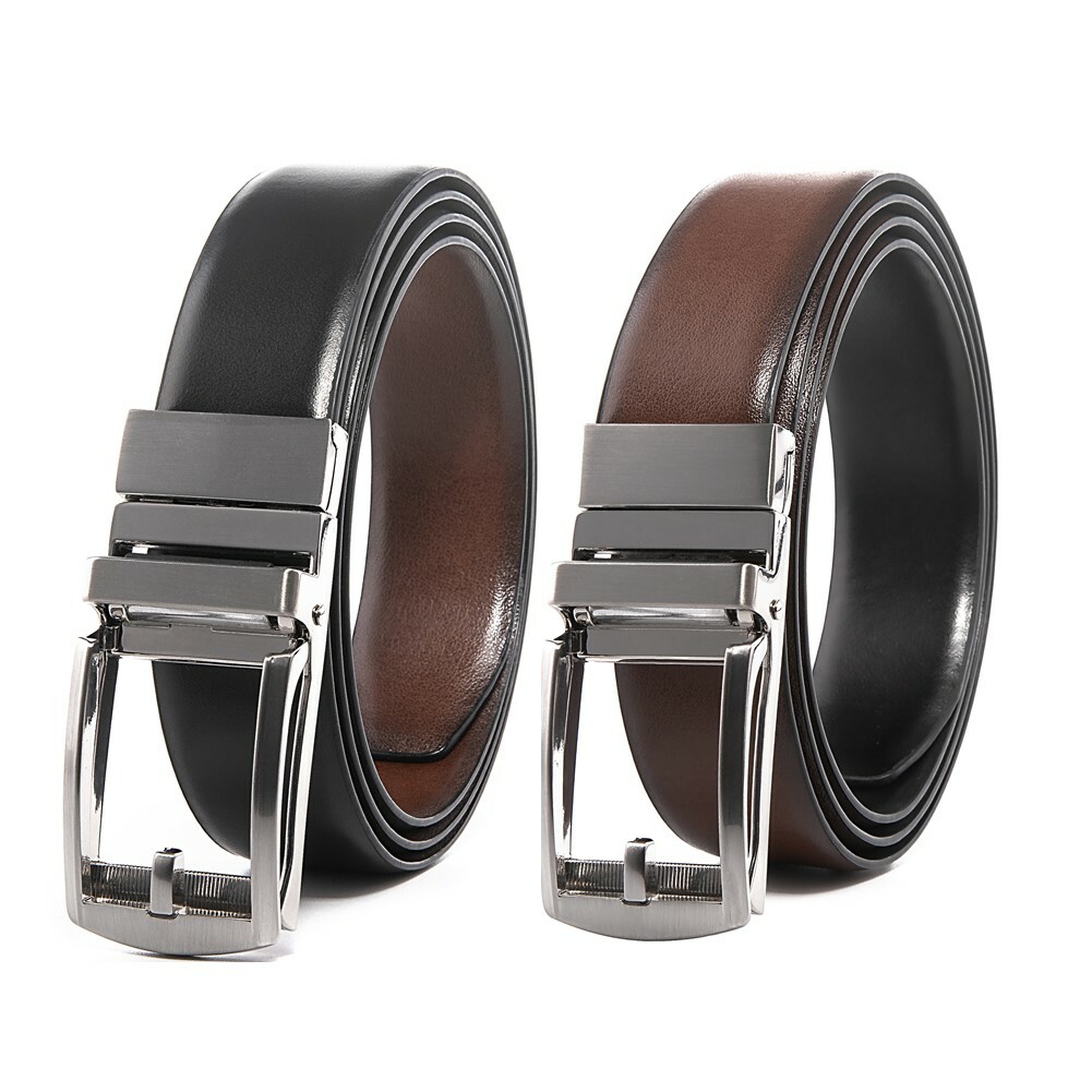 Mens Belt,Reversible Buckle No Holes Strap Ratchet Belt with Gift Box One Size