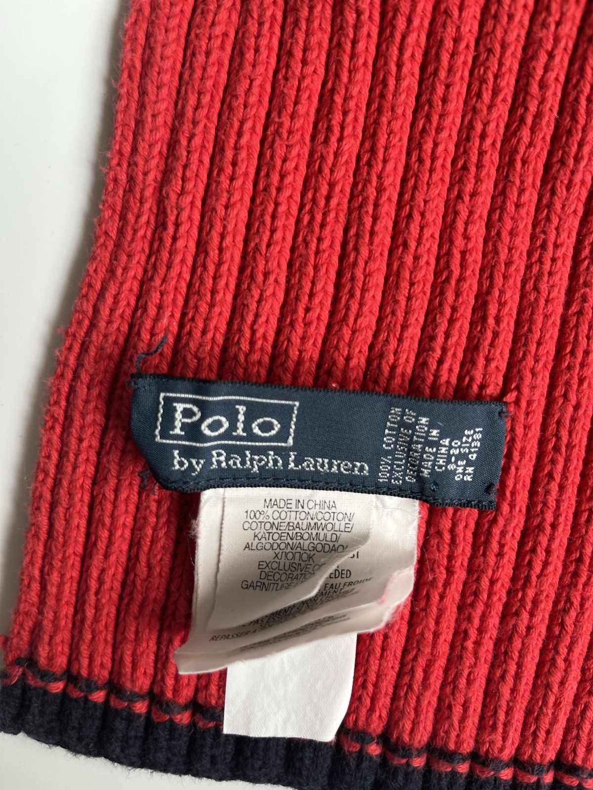 Polo by Ralph Lauren Big Pony Logo Red Cotton Rib Knit Scarf