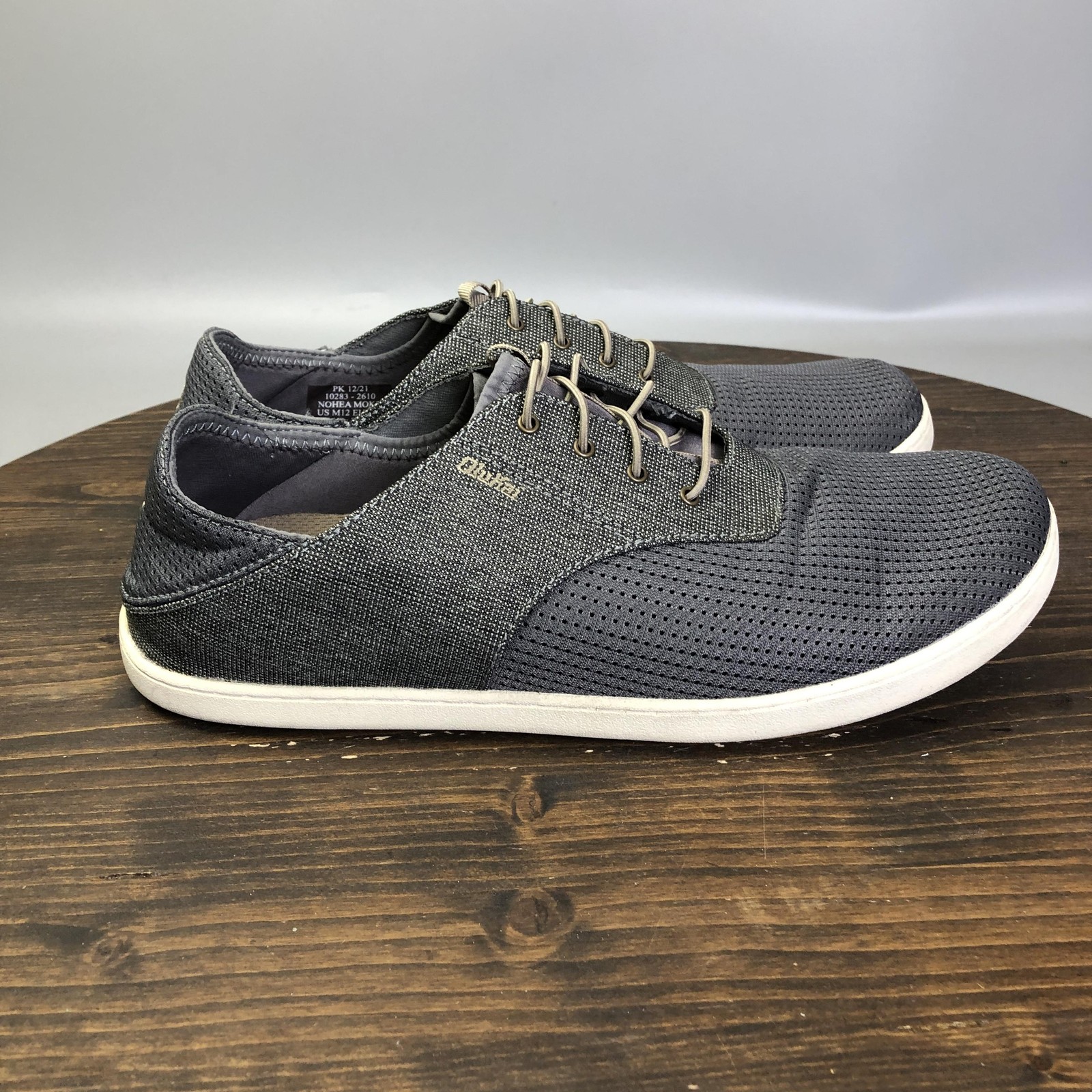 OluKai Nohea Moku Shoes Mens Size 12 Gray Mesh Lace Up Casual Boat Shoes Comfort