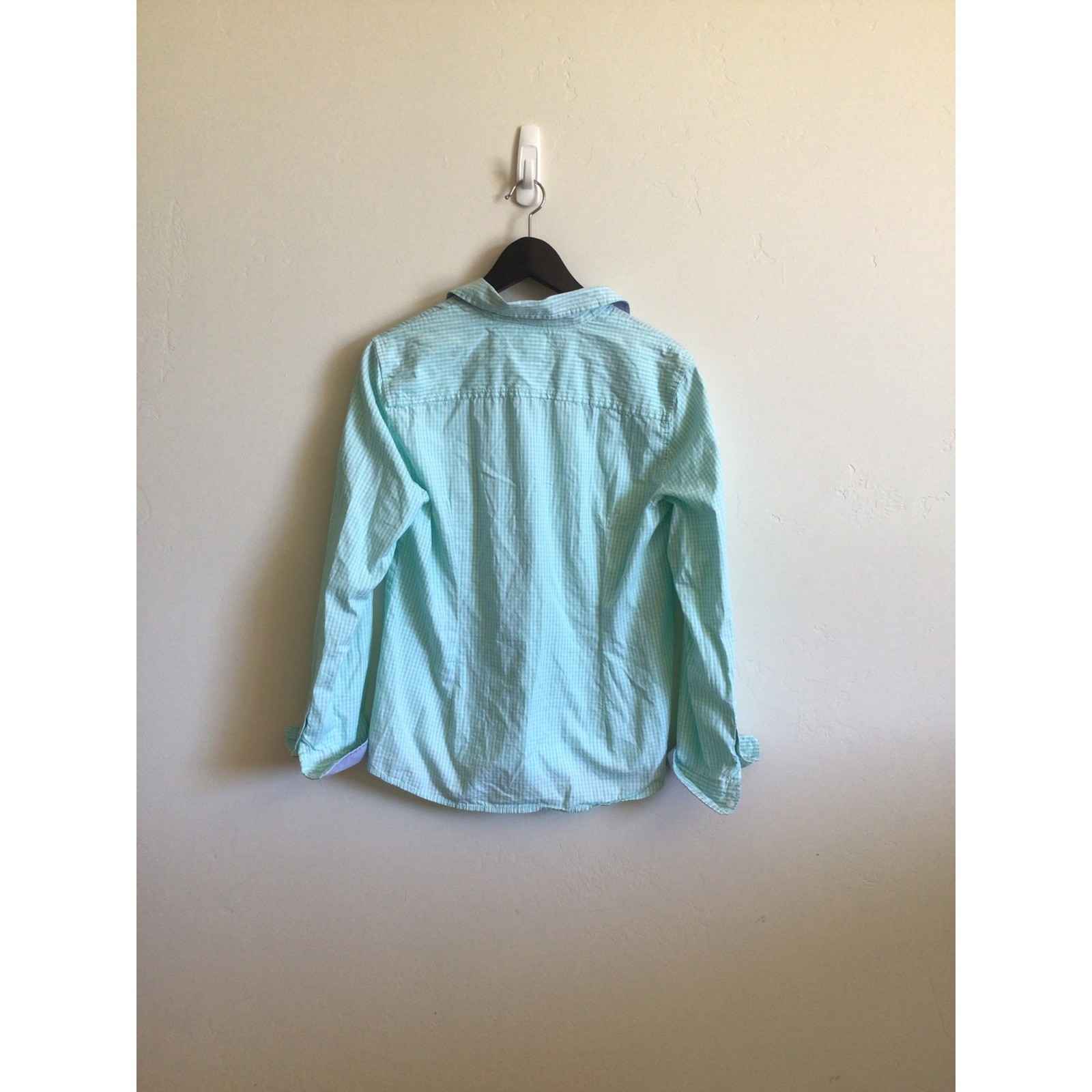 Tommy Hilfiger Women’s Large Mint Green Gingham Button Down Shirt 100% Cotton