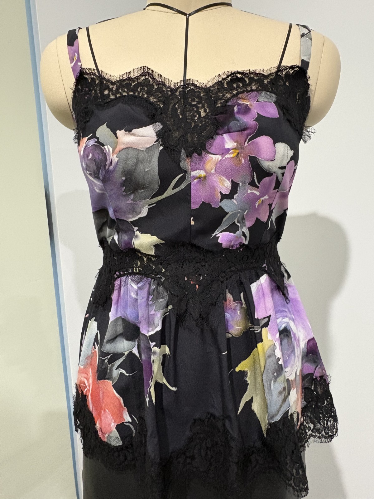 Dolce & Gabbana Purple Iris Floral Lace Trim Silk Camisole Top – Size 44