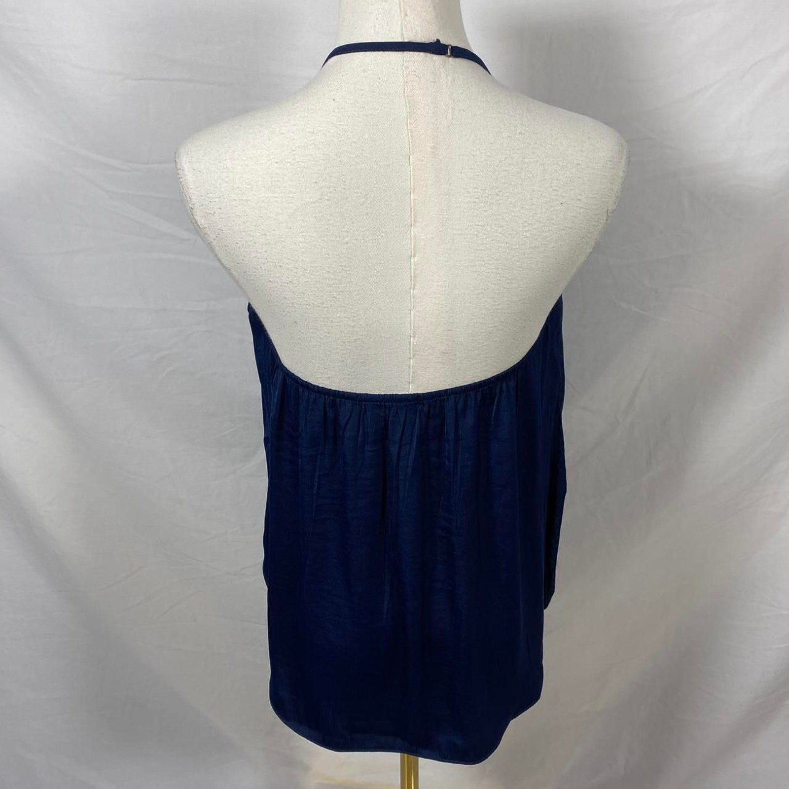Judith March navy blue plunge halter top silver star embellishments size large