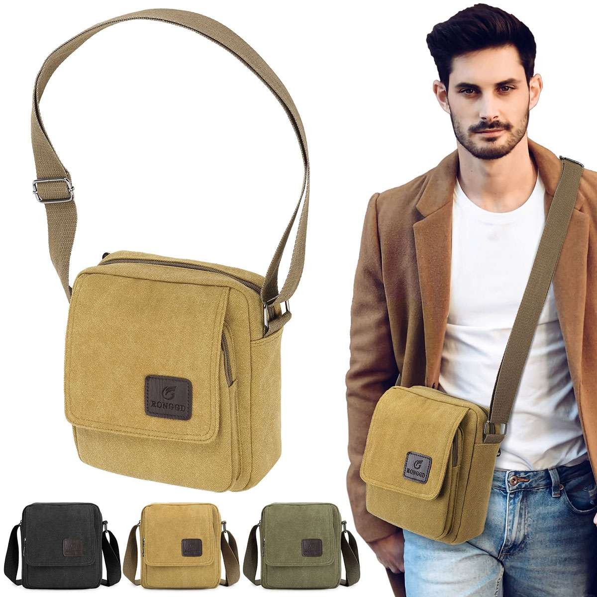 USA Vintage Canvas Crossbody Bag Portable School Satchel Messenger Shoulder Men