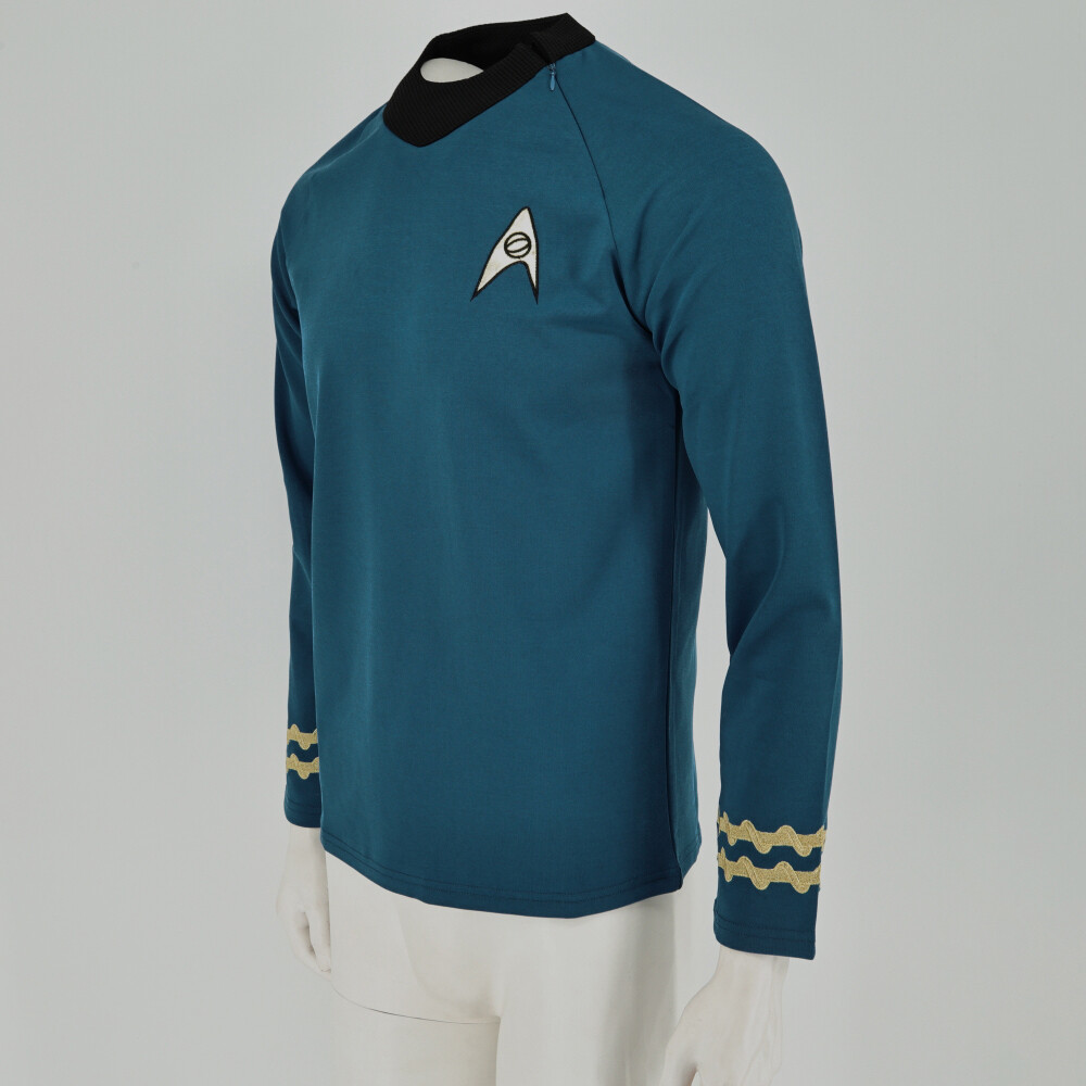 Cosplay TOS Captain Kirk Gold Shirts Spock Blue Uniforms Red Starfleet Tops Mens