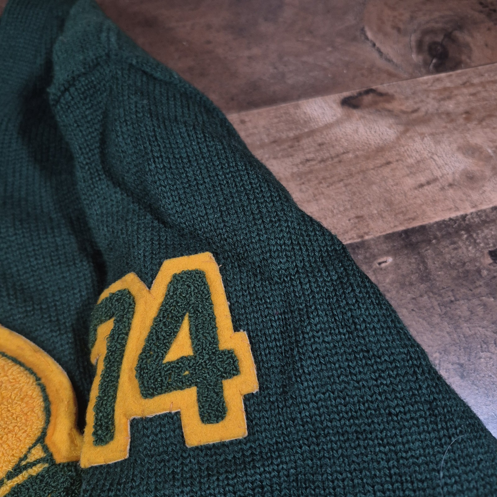 Vintage Letterman Varsity Sweater Womens 38 Green Wool Dehen Knitting 50s School