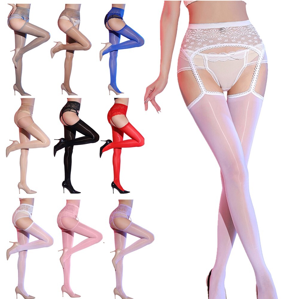 Fashion High Waist Tights Sheer Stockings Lace Waist Belt Suspender Pantyhose