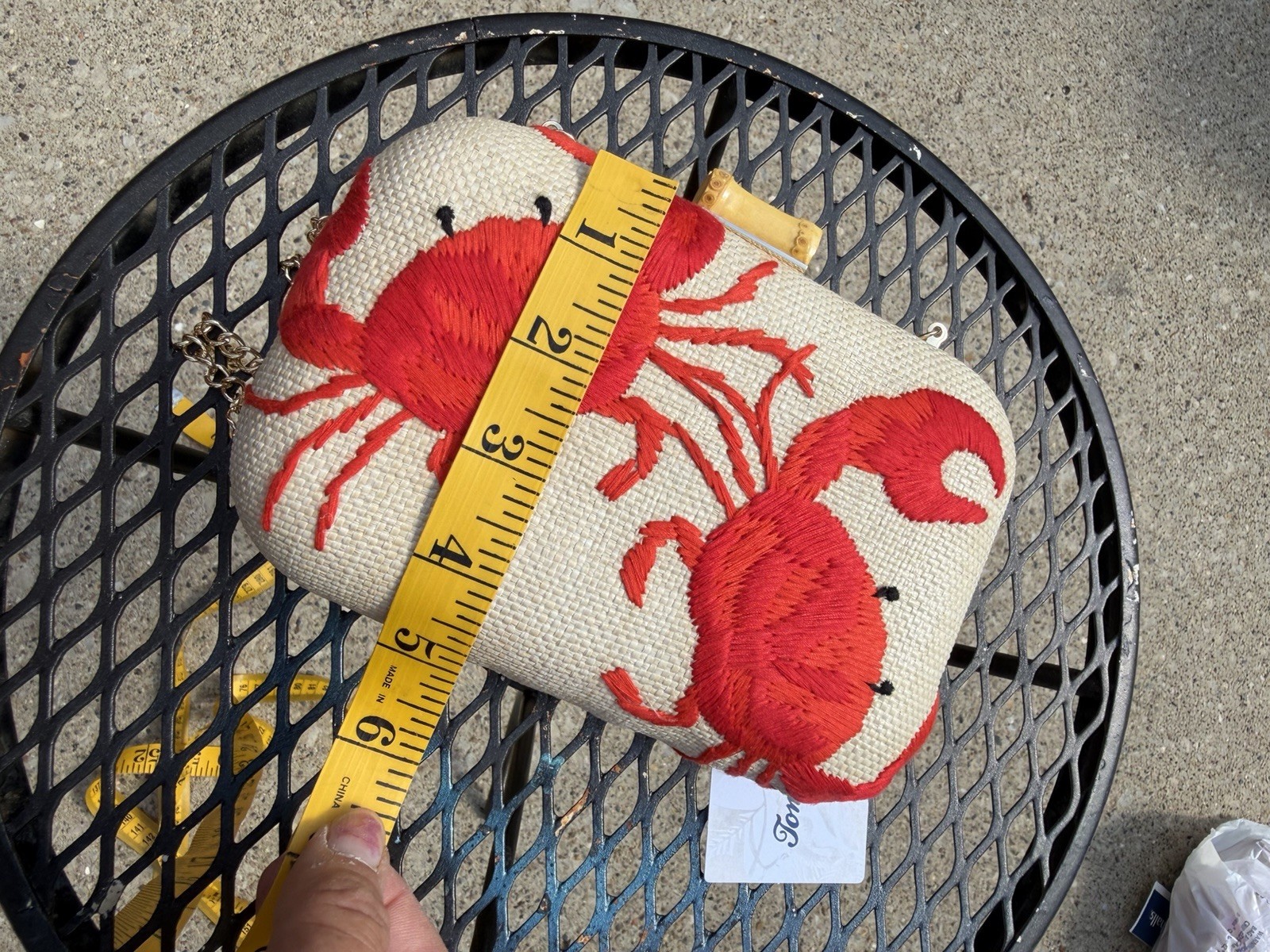 NWT Tommy Bahama Embroidered Crab Clutch Bag Purse w/ Rhinestoned Crab Hair Clip