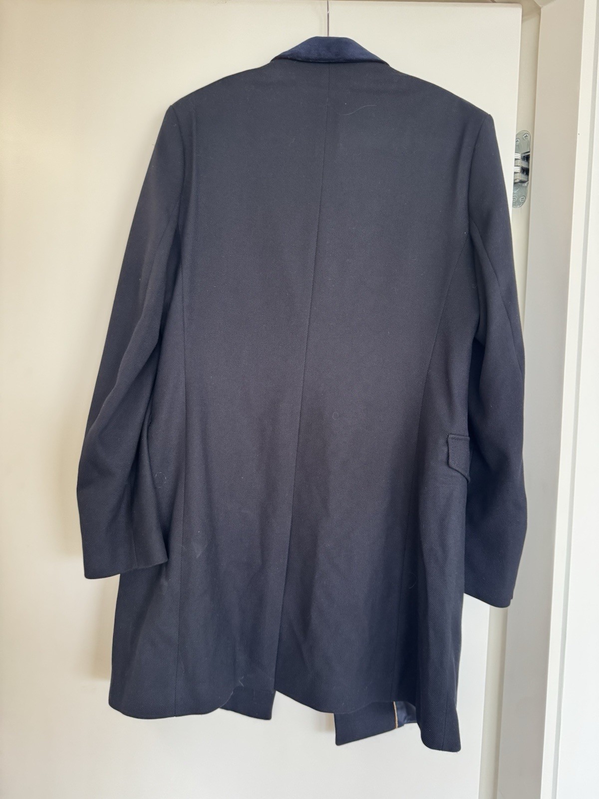 ZARA MAN Navy Formal Overcoat L 42″ Chest Lined Notch Collar Gold Buttons