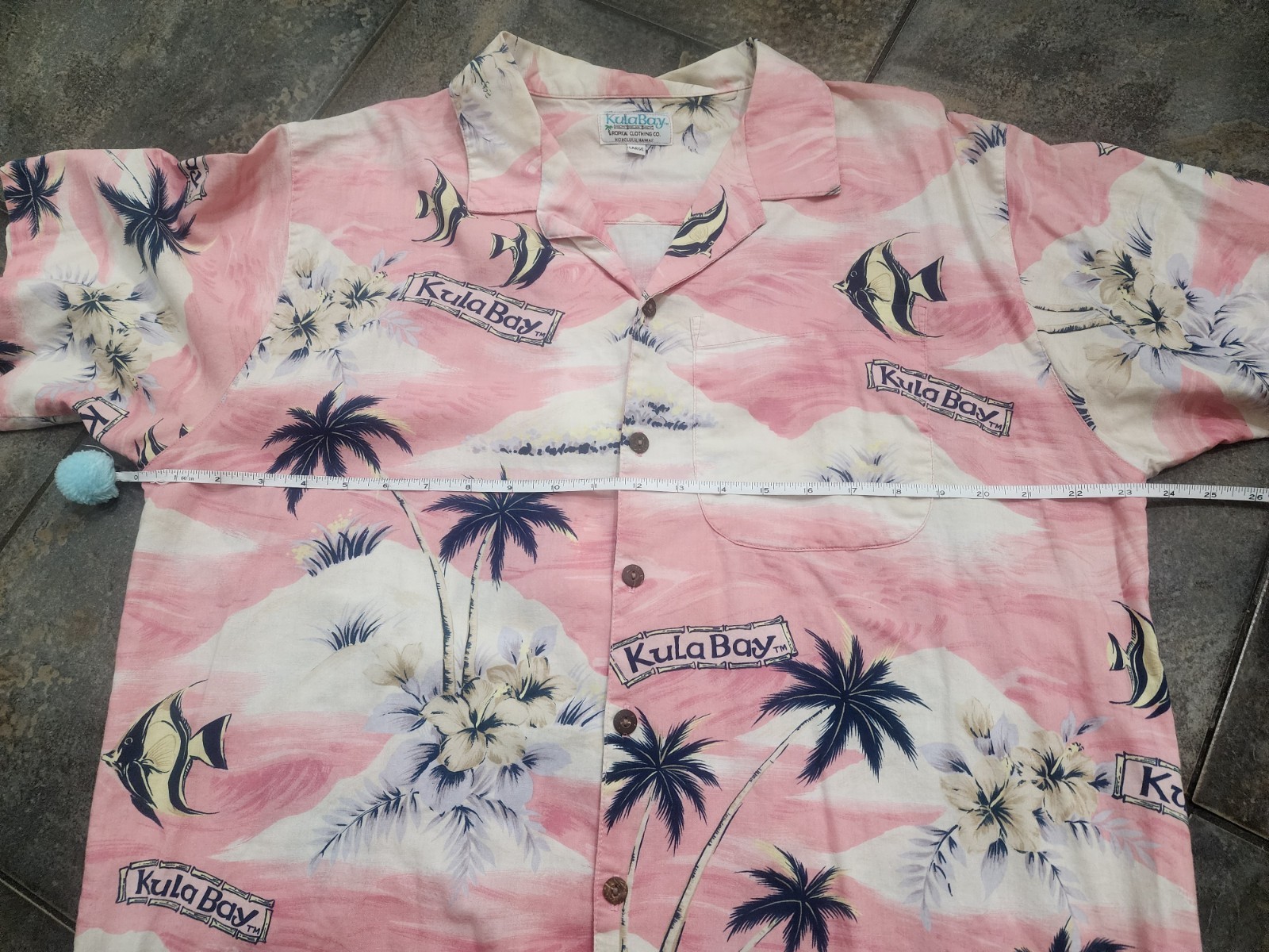 Vintage 90s Kula Bay Men’s Large Pink Tropical Floral Hawaiian Button Up Shirt