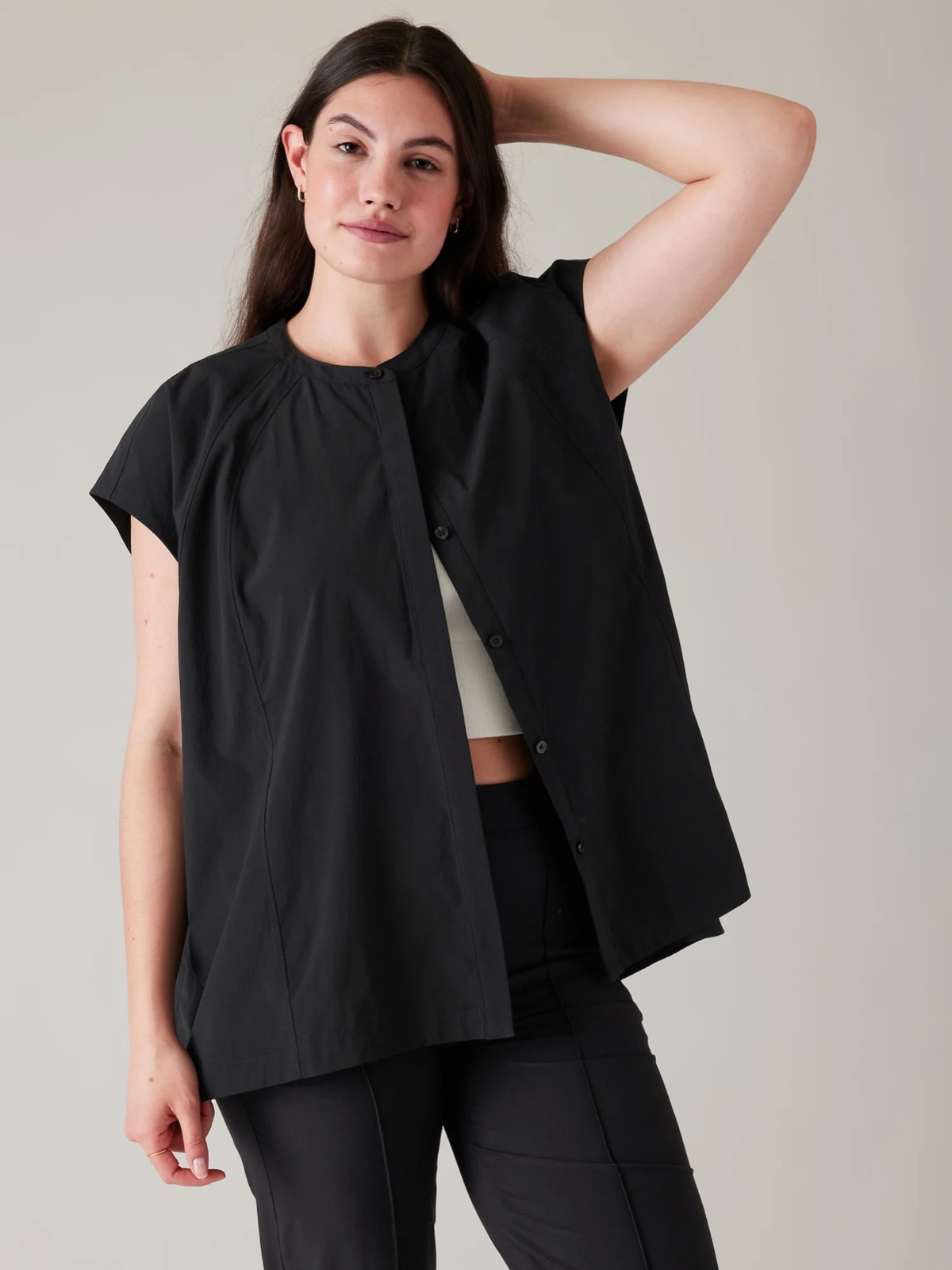 ATHLETA Performance Poplin Popover Top Plus 2X | Black #587913 NEW