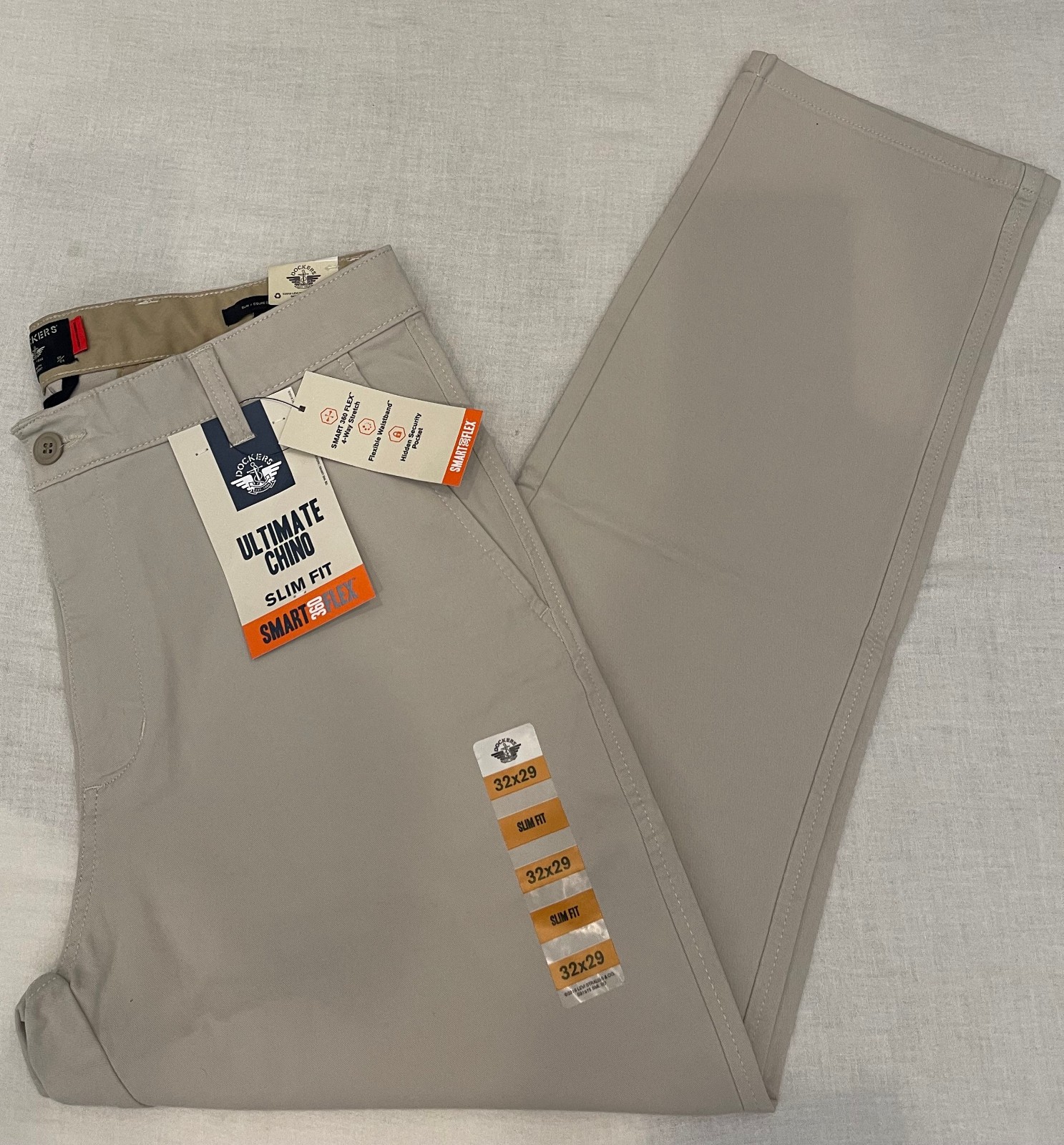 Mens Dockers Ultimate Chino Slim Fit Pants Light Grey Smart 360 Flex 32, 33, 36