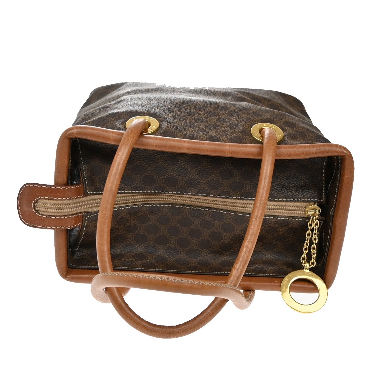 CELINE Logo Circle Macadam Pattern Hand Bag PVC Leather Brown GHW Italy 38KB361