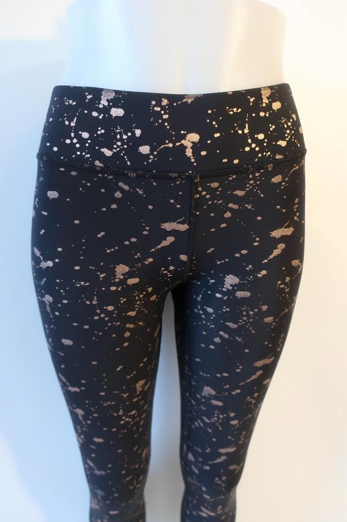 Womens Terez Black Rose Gold Splattered Paint Graphic Leggings M