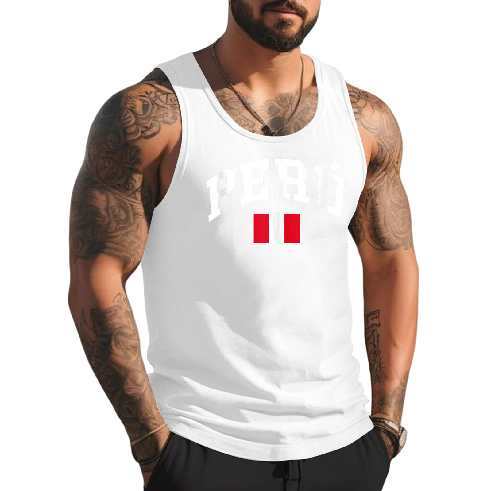 Peru Peruvian Flag Graphic Tank Top Custom Text on Back Personalized