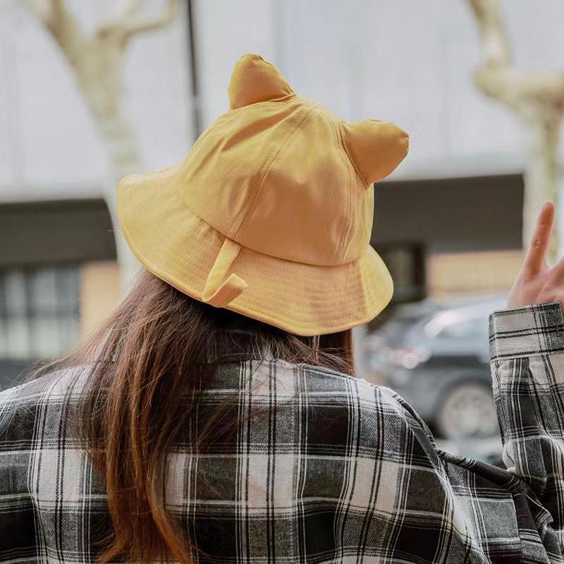 Summer and Spring Women Lovely Cat Ears Small Tail Bucket Hat Girl Fisherman Cap