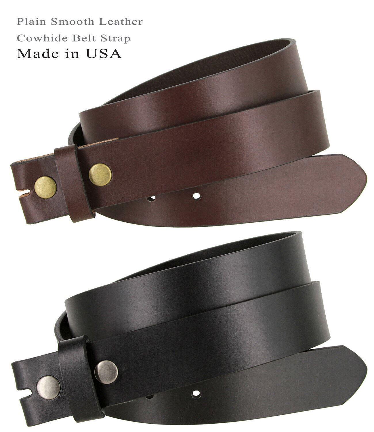 BS1050 One Piece Casual Jean Leather Belt Strap, Made in the USA, Black, Brown