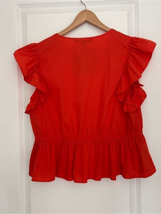 Andrew Marc Red Ruffle Tie-Front Peplum Blouse
