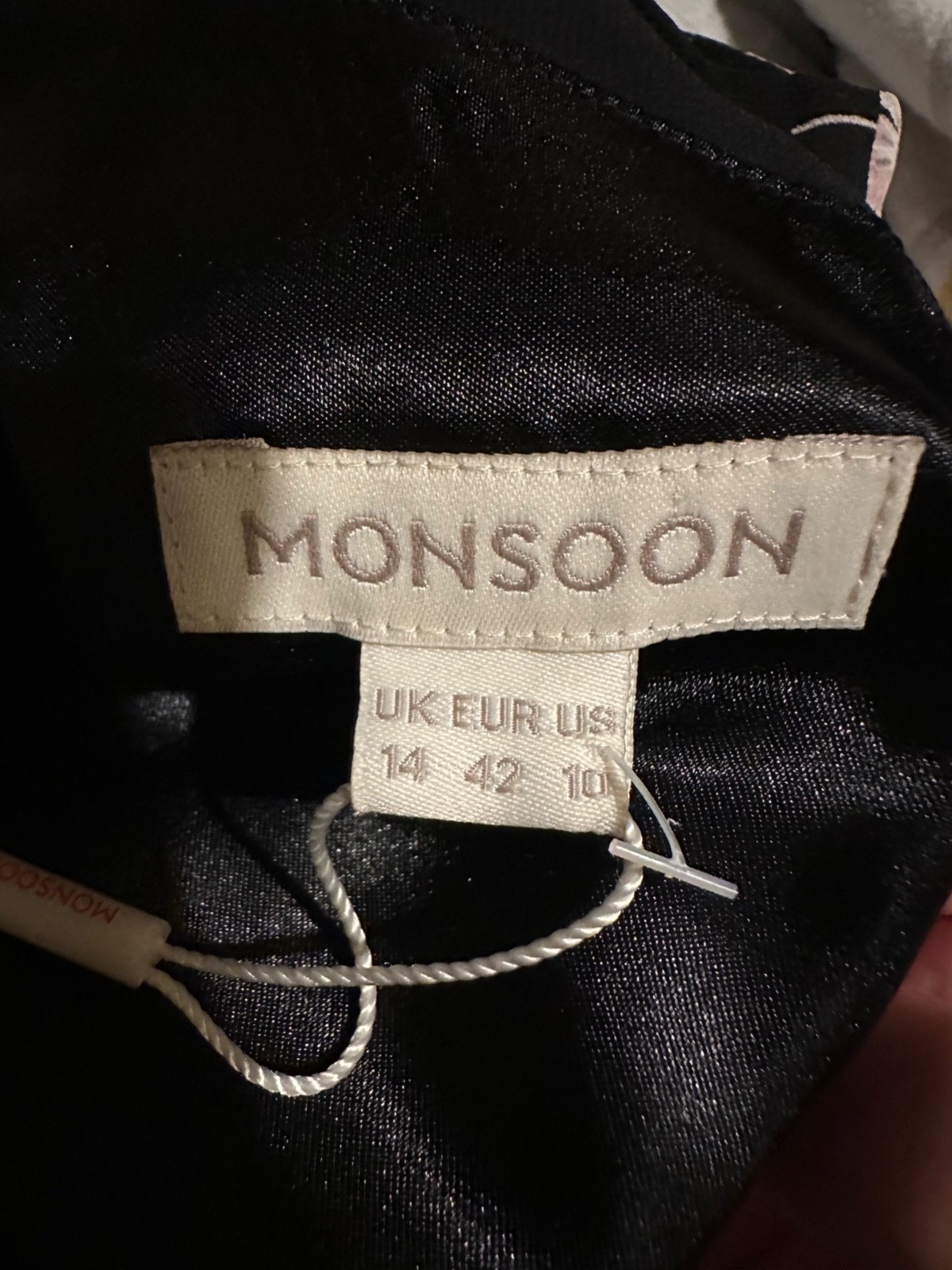 Monsoon Dress Women’s Size UK14 BNWT Black w/ Lilac/rose flower & pollen design