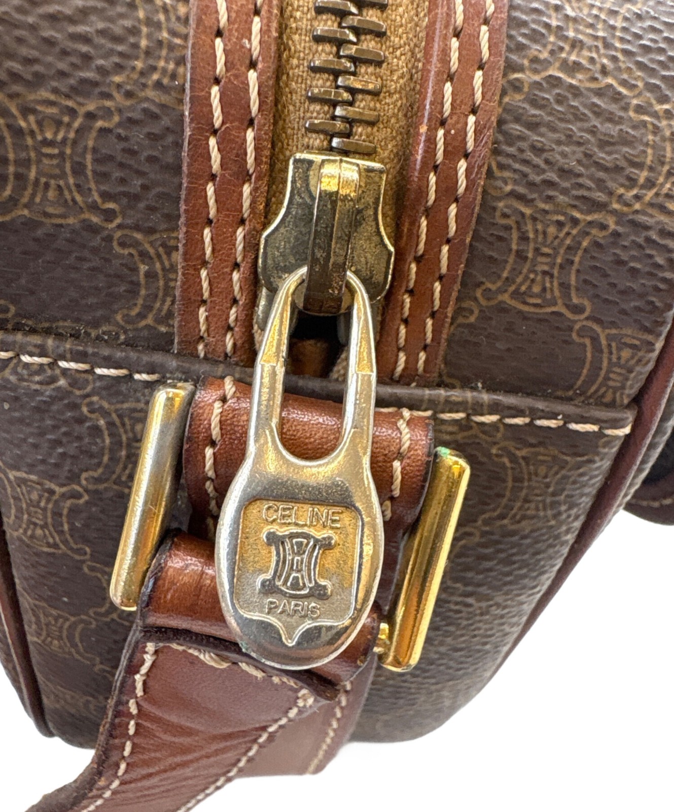 CELINE Macadam Shoulder Bag Brown Women Pre-owned Japan F/S USED