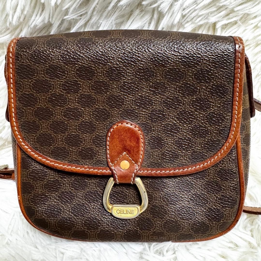 Celine Shoulder Bag Macadam Leather Crossbody Unisex Gold Gancini Japan
