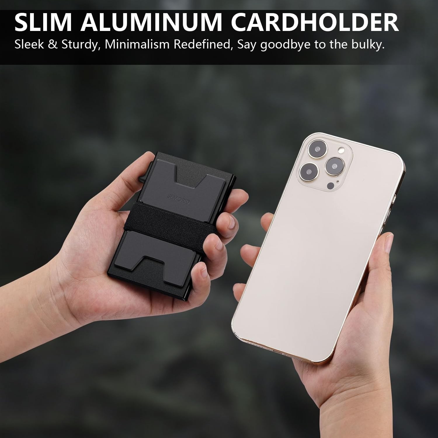 SEMORID Slim Aluminum RFID Metal Pop Up Wallet Black NEW