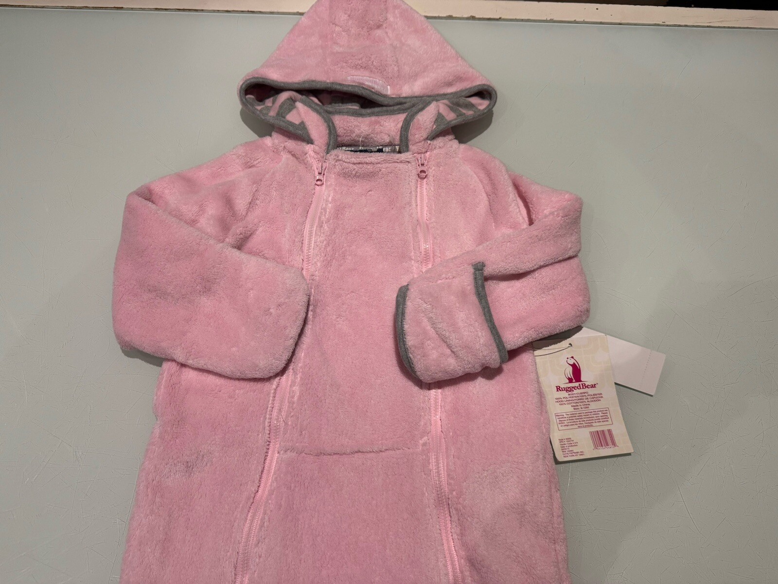 NWT Rugged Bear Hooded Sherpa Coverall, Size 9-12 months, pink foam $38.00