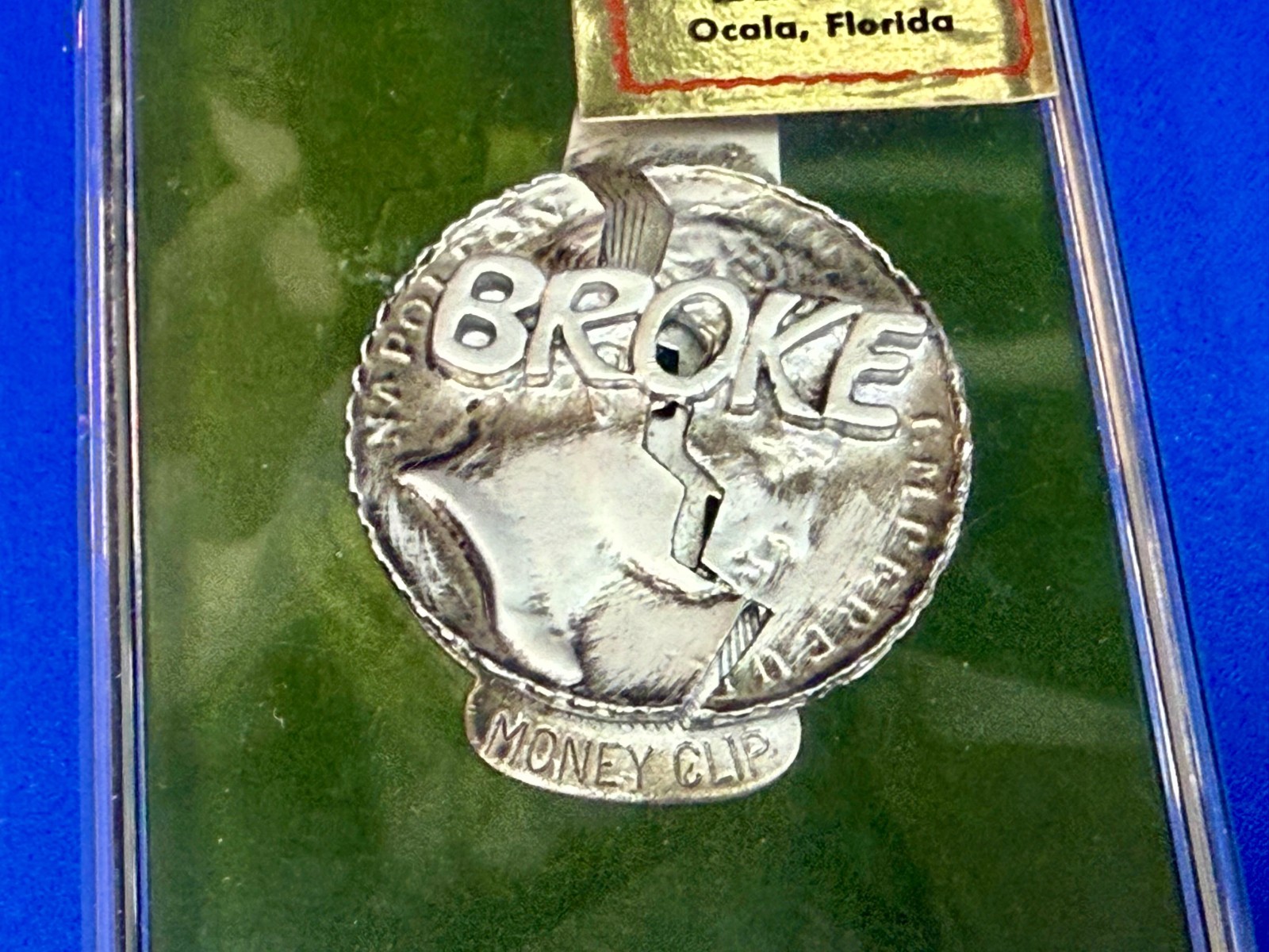 BROKE Coin Design Silver Color Vintage Novelty Money Clip Bill Holder in case